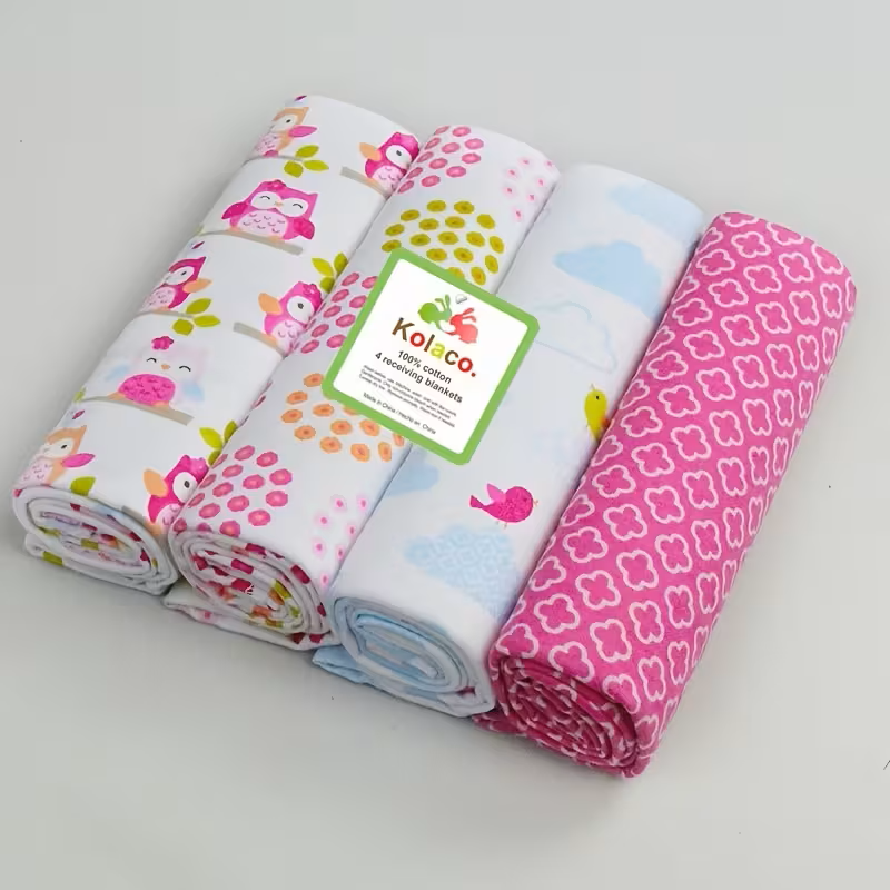 4-Pack SoftTouch Cartoon Printed Receiving Blankets